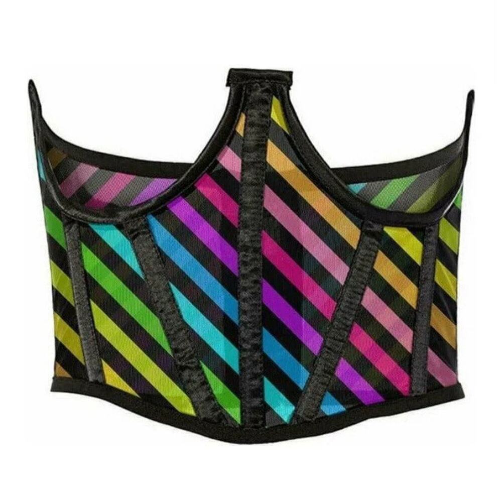 🦋B2G1🦋DAISY CORSETS Lavish Rainbow Stripes Print Mesh Open Cup Waist Cincher SM
